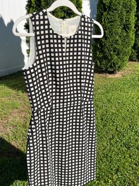 J. Crew Black and Off White Check Midi Dress